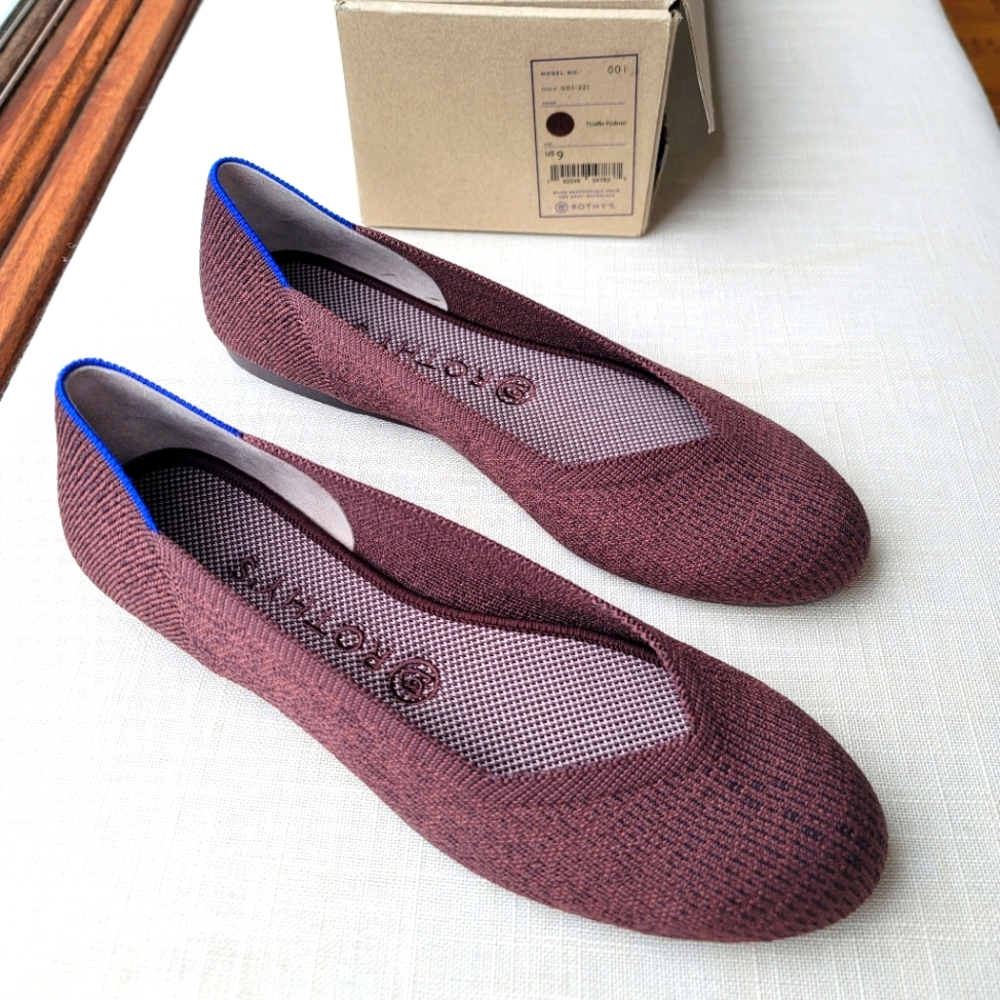 New! Rothy's Sz 9 Brown Truffle Python Round  Toe Flats Shoes Rothys